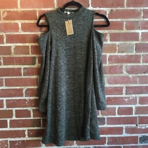 Long Sleeve Knit Dress with Cold Shoulder Cut Outs